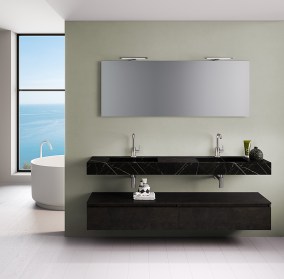 Top bagno con doppio lavabo integrato cassettoni (NERO-GRAFITE/GRIGIO-MOSAICO)
